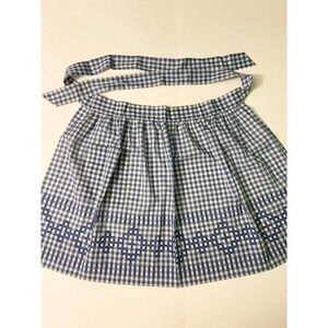 Vintage Blue and White Checkered Half Apron One Pocket 19  Inch Long Tie Back